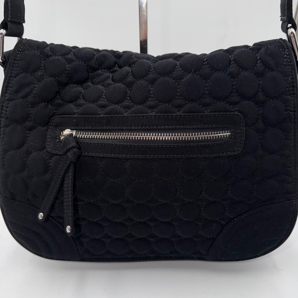 Vera Bradley Black Quilted Microfiber Shoulder Bag Purse Circle Pattern Flap - Picture 4 of 10